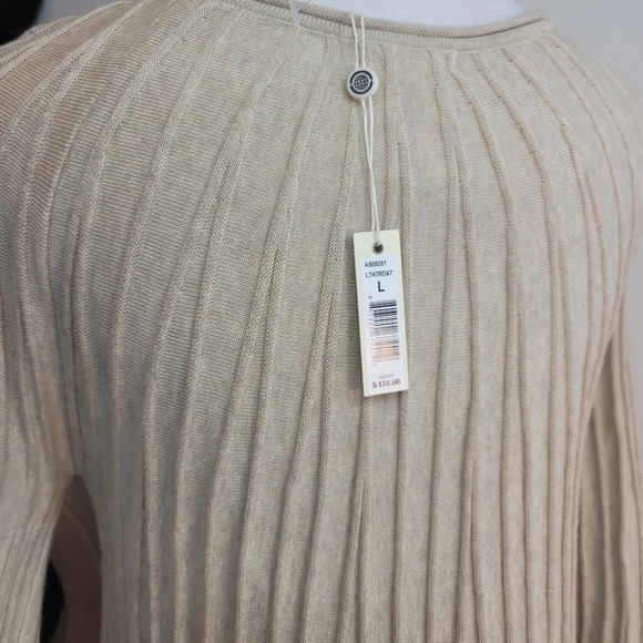 MAX STUDIO A-LINE SWEATERDRESS PLEATED BEIGE TONE LONG SLEEVE WOMEN'S SIZE LARGE - Picture 8 of 12